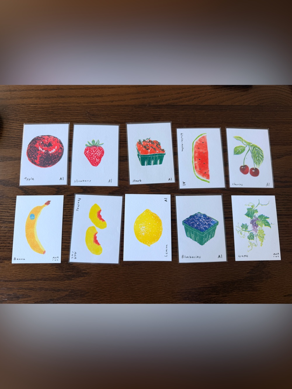 Ana Inciardi Set of 10 Fruit themed Mini Prints - Collectible